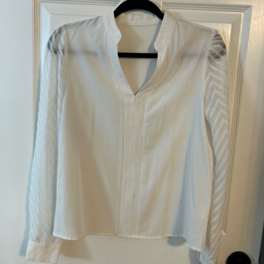 XS White Blouse with Sheer Sleeves